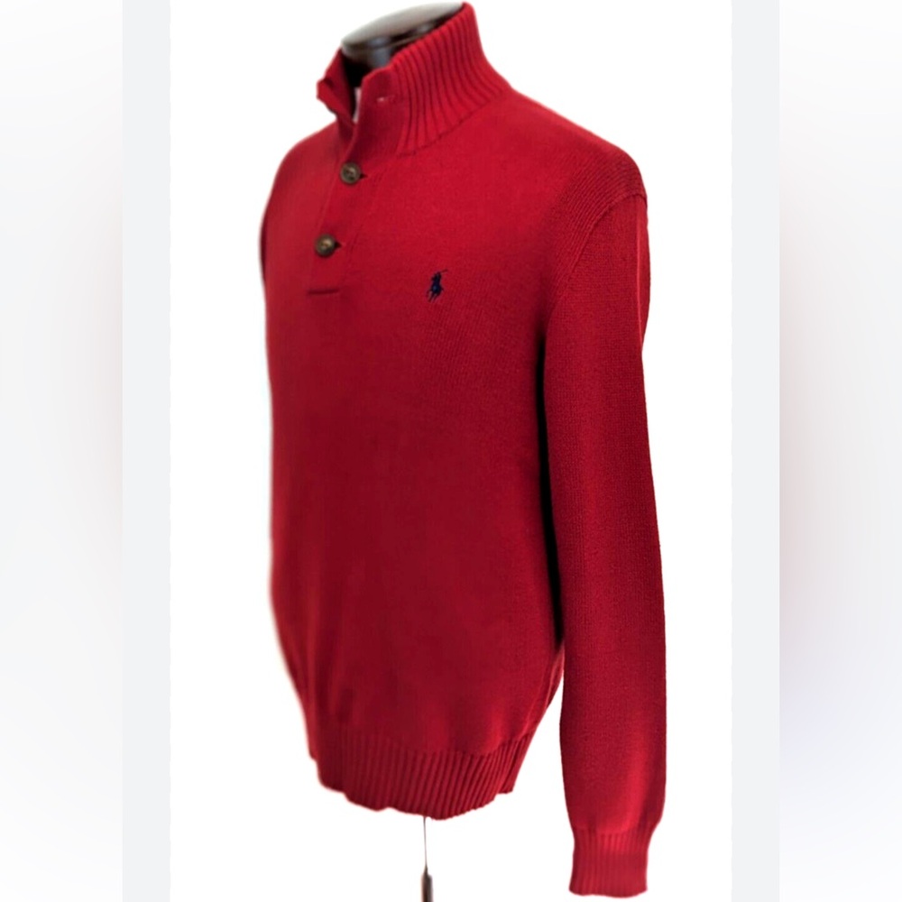 Polo by Ralph Lauren Men's vintage 1/4 button Turtleneck cottonSweater Red Sz S - Picture 4 of 10